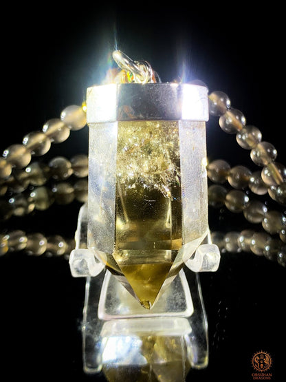 Mala en Obsidienne – Pointe de Citrine – Sak Yant Phutson | obsidian dragons