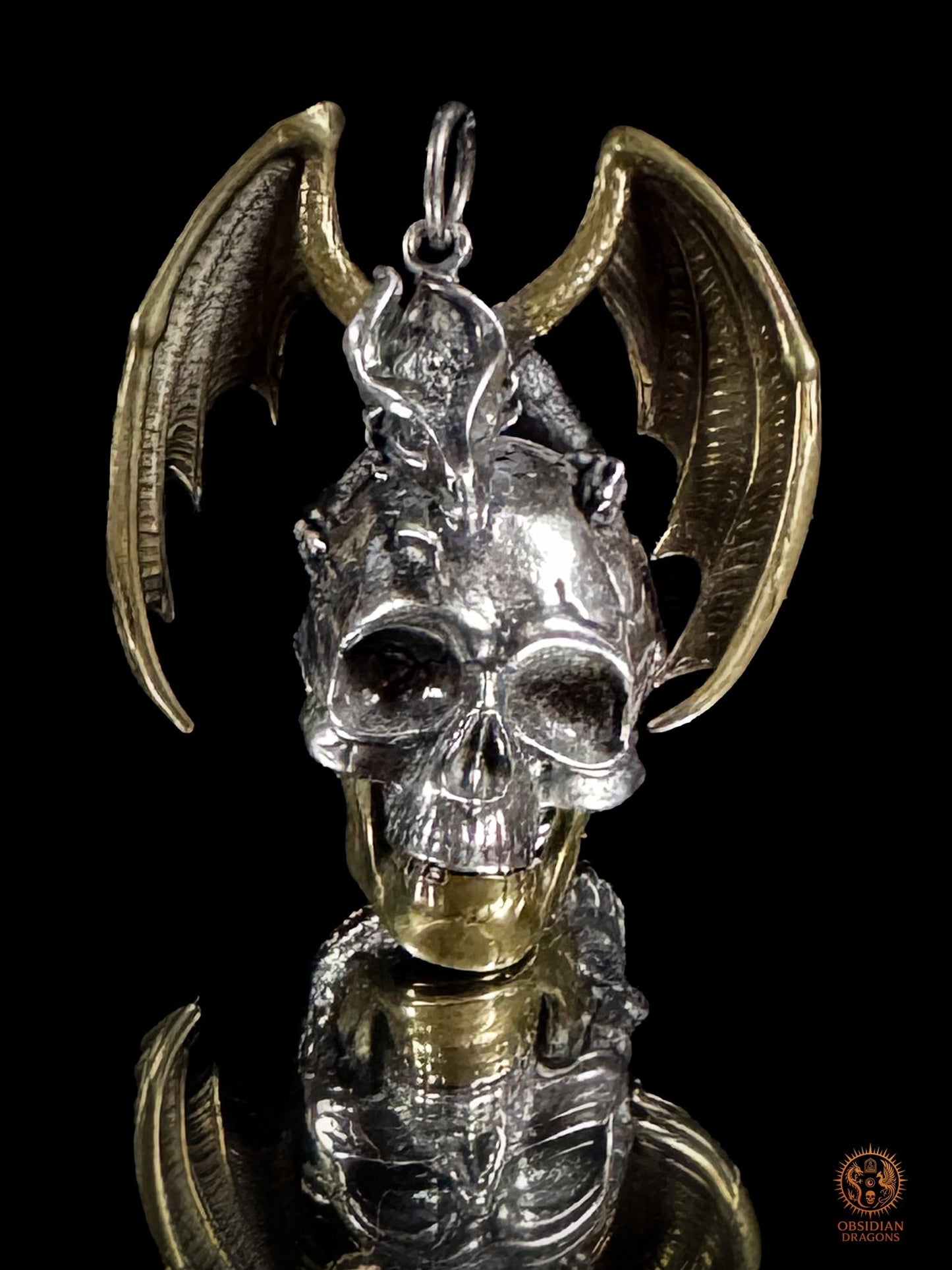 Pendentif crâne dragon en argent 925 - Talisman de puissance | obsidian dragons