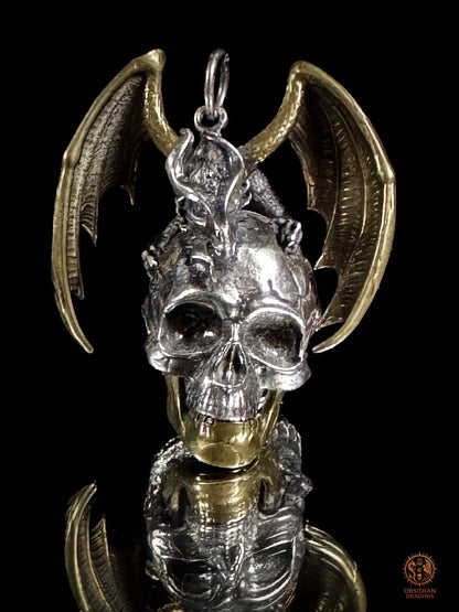 Pendentif crâne dragon en argent 925 - Talisman de puissance | obsidian dragons