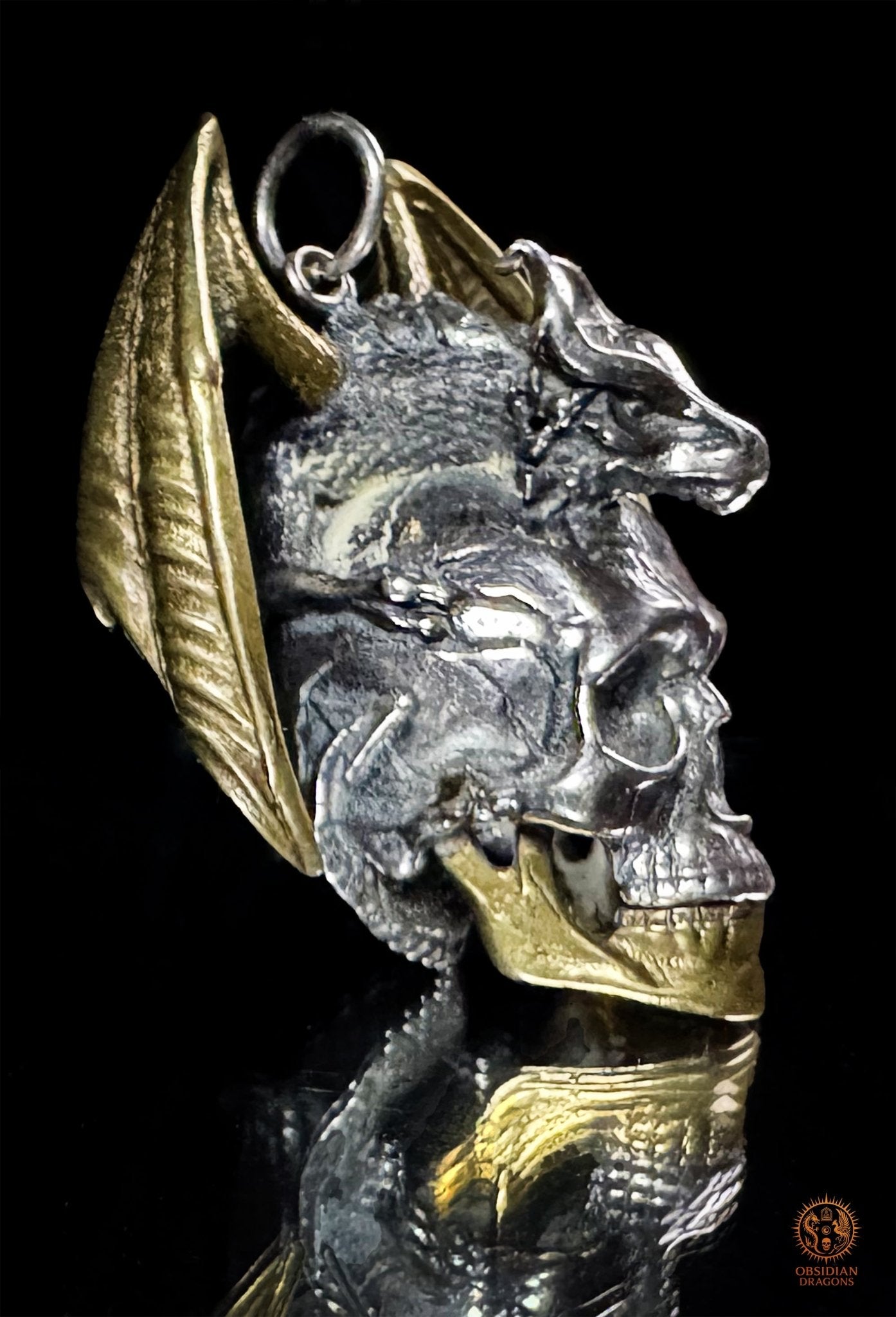 Pendentif crâne dragon en argent 925 - Talisman de puissance | obsidian dragons