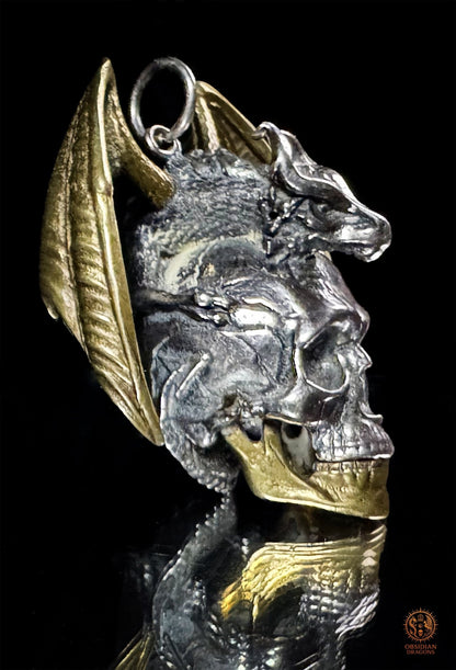 Pendentif crâne dragon en argent 925 - Talisman de puissance | obsidian dragons