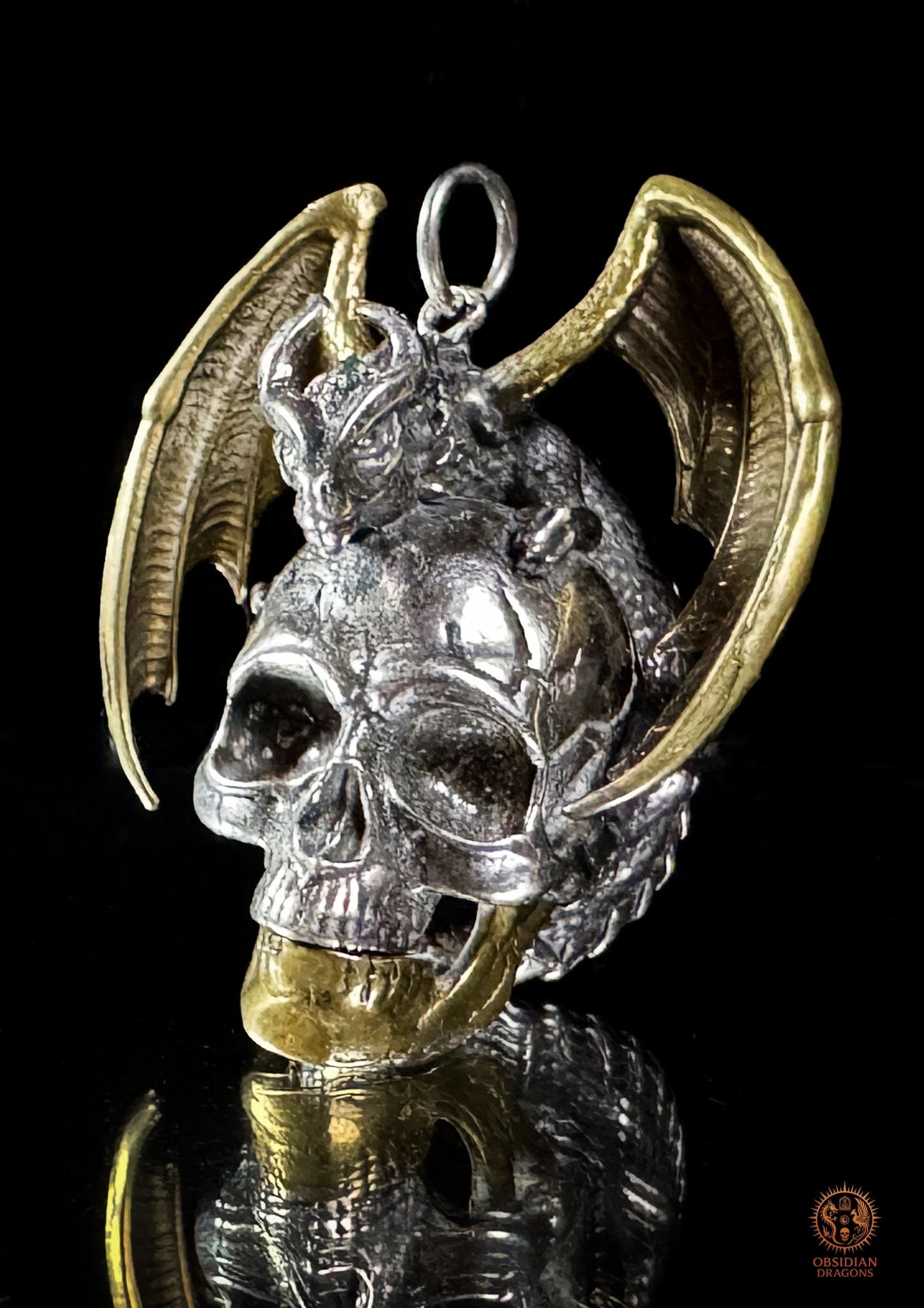 Pendentif crâne dragon en argent 925 - Talisman de puissance | obsidian dragons