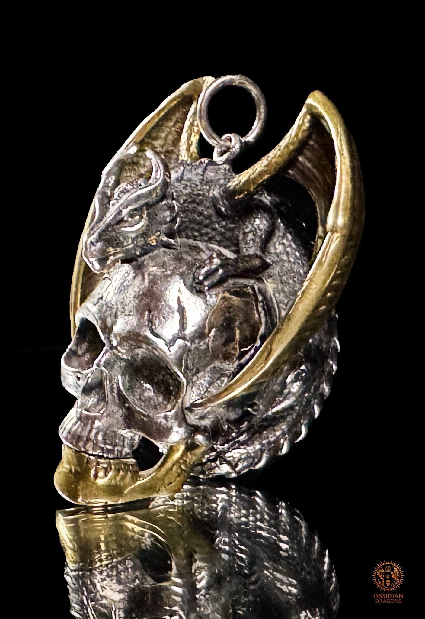 Pendentif crâne dragon en argent 925 - Talisman de puissance | obsidian dragons