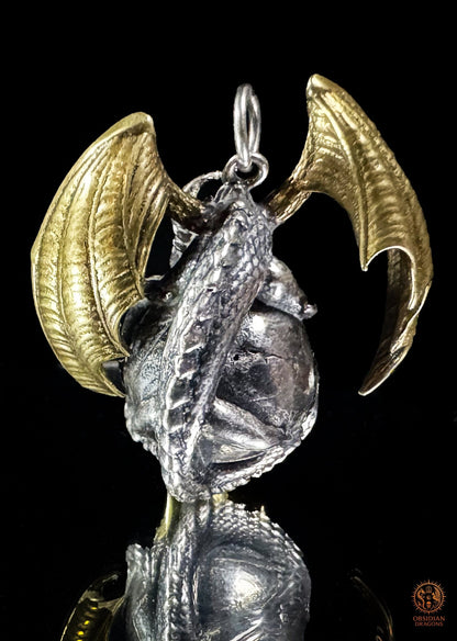 Pendentif crâne dragon en argent 925 - Talisman de puissance | obsidian dragons