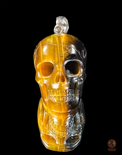 Pendentif crâne en œil de tigre naturel | obsidian dragons