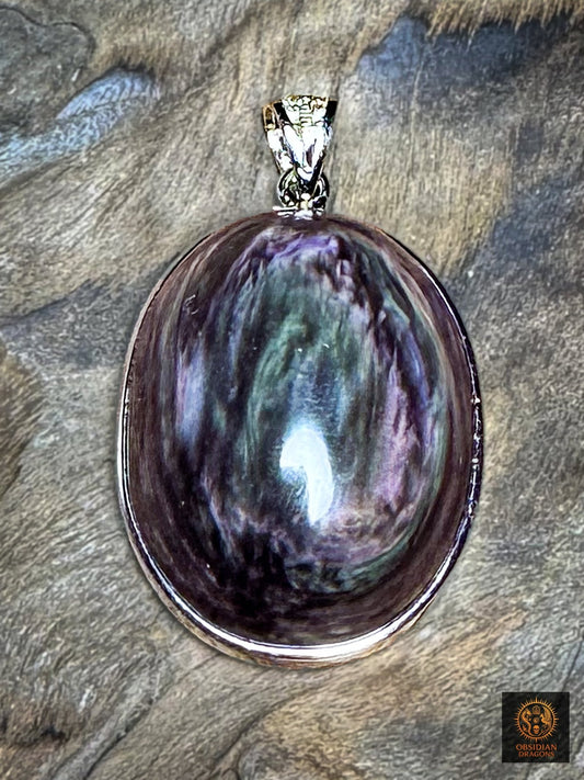 Pendentif obsidienne manto huichol serti en argent 925 - obsidian dragons