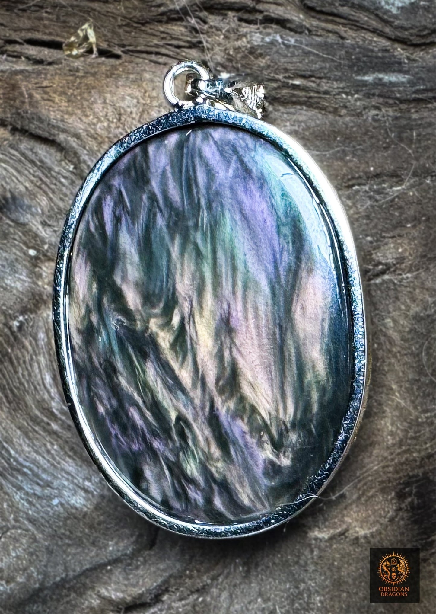 Pendentif obsidienne manto huichol serti en argent 925 - obsidian dragons