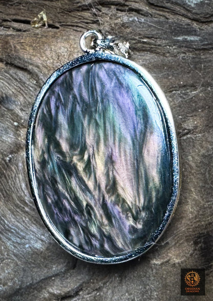 Pendentif obsidienne manto huichol serti en argent 925 - obsidian dragons
