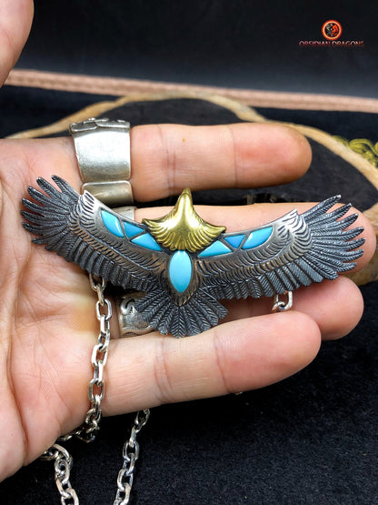 Pendentif Aigle- Totem Chamanique- Argent et turquoises | obsidian dragons