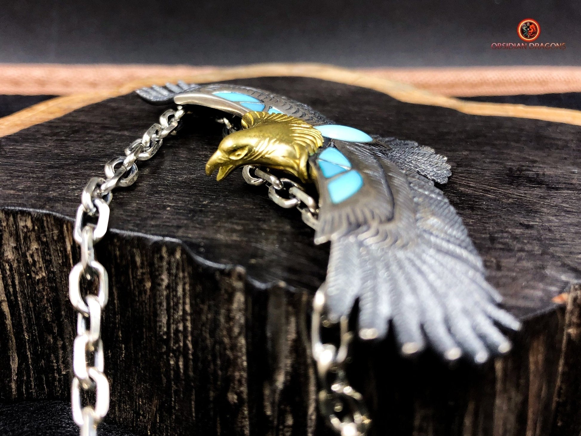 Pendentif Aigle- Totem Chamanique- Argent et turquoises | obsidian dragons