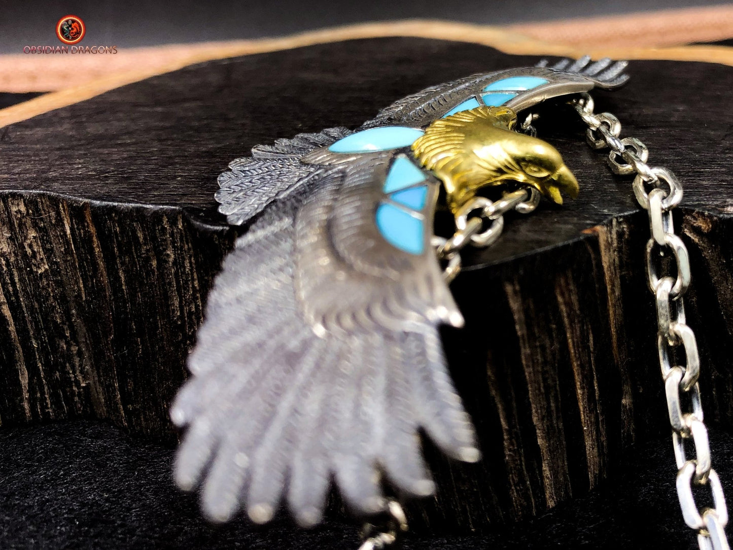 Pendentif Aigle- Totem Chamanique- Argent et turquoises | obsidian dragons