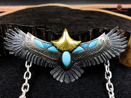 Pendentif Aigle- Totem Chamanique- Argent et turquoises | obsidian dragons