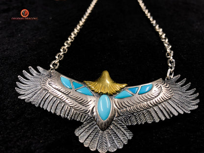 Pendentif Aigle- Totem Chamanique- Argent et turquoises | obsidian dragons