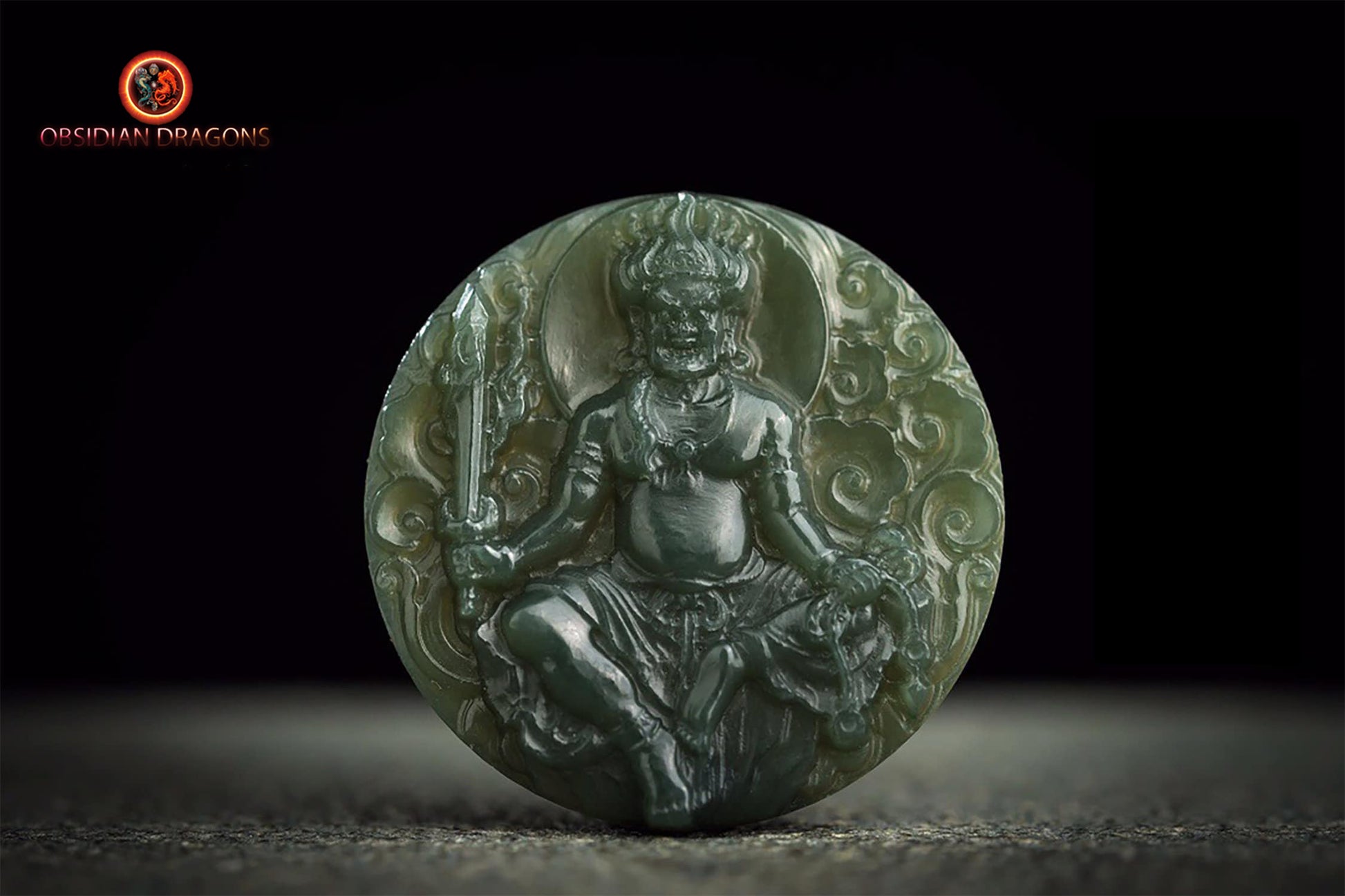Pendentif Bouddha jade et argent- Bouddha Acala | obsidian dragons