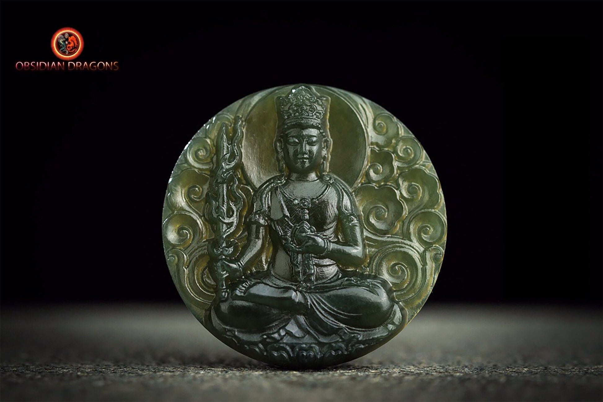 Pendentif Bouddha jade et argent- Akashagarbha | obsidian dragons