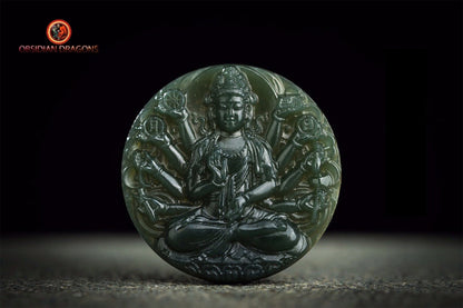 Pendentif Bouddha jade et argent- Chenrezi | obsidian dragons