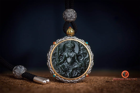 Pendentif Bouddha jade et argent- Bouddha Acala | obsidian dragons