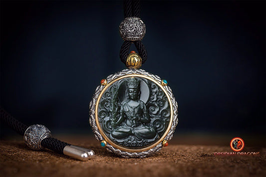 Pendentif Bouddha jade et argent- Akashagarbha | obsidian dragons