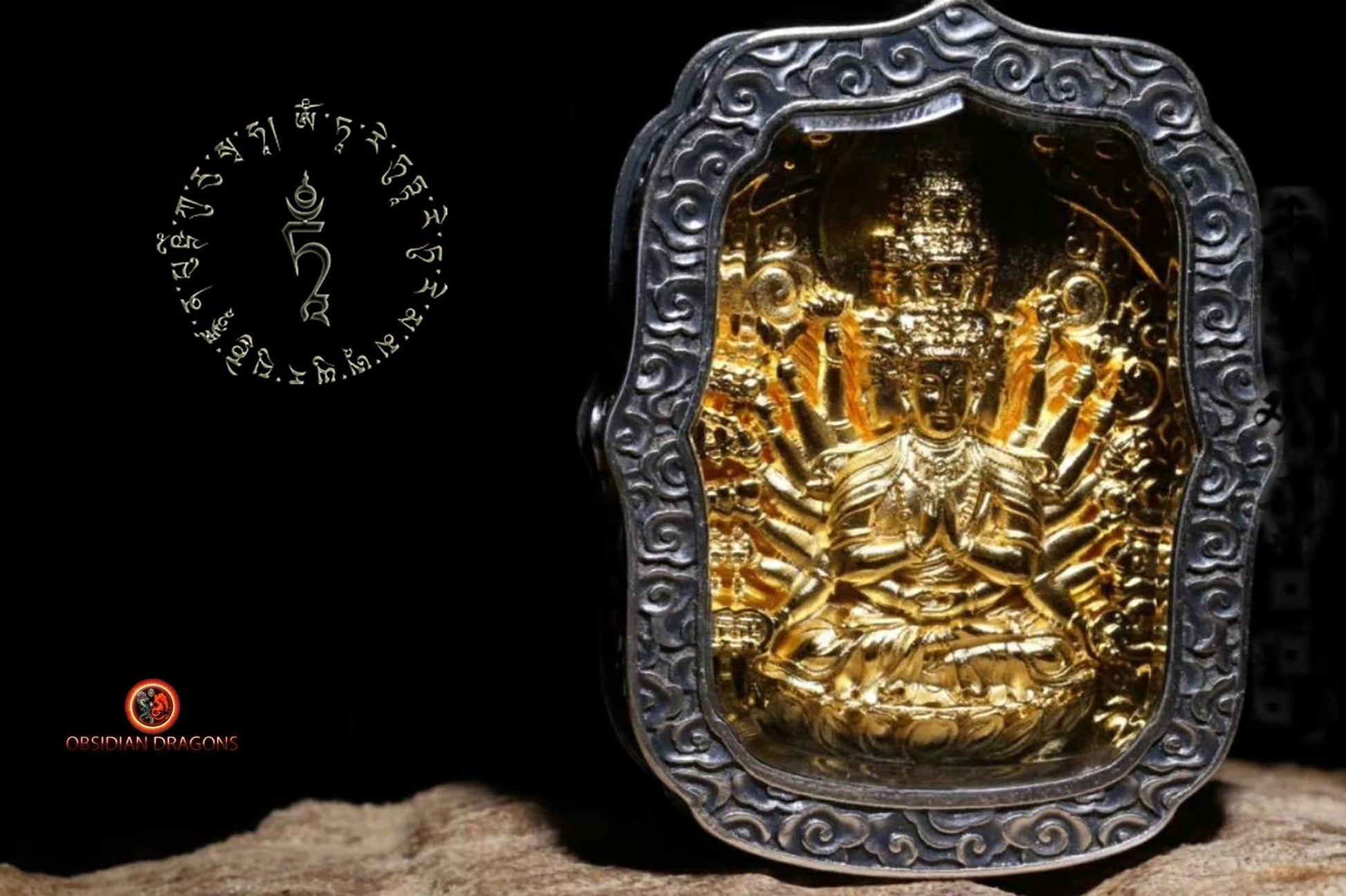 Pendentif Bouddha- Ghau- Bodhisattva Chenrezig | obsidian dragons
