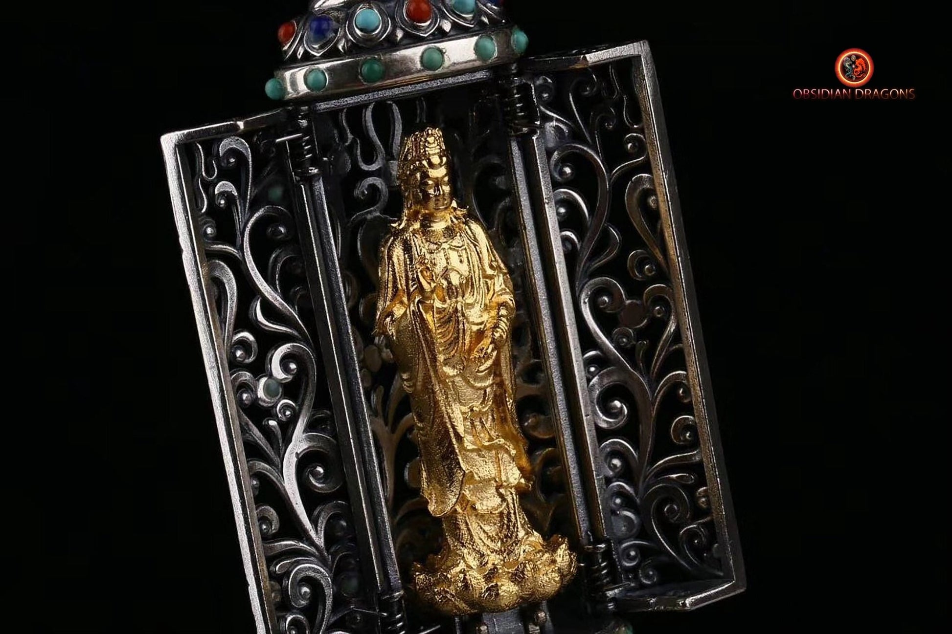 Pendentif bouddha- Autel bouddhiste portatif- Guan Yin | obsidian dragons