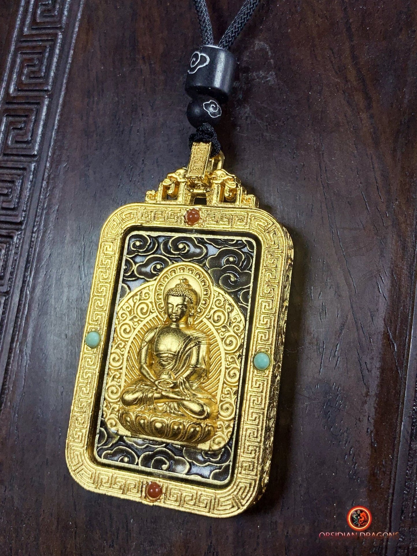 Pendentif Bouddha Amitabha- Amulette bouddhiste | obsidian dragons