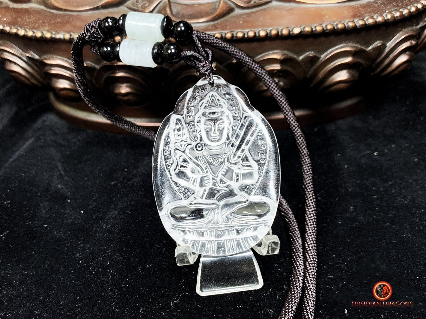 Pendentif bouddha en cristal roche de qualité gemme | obsidian dragons