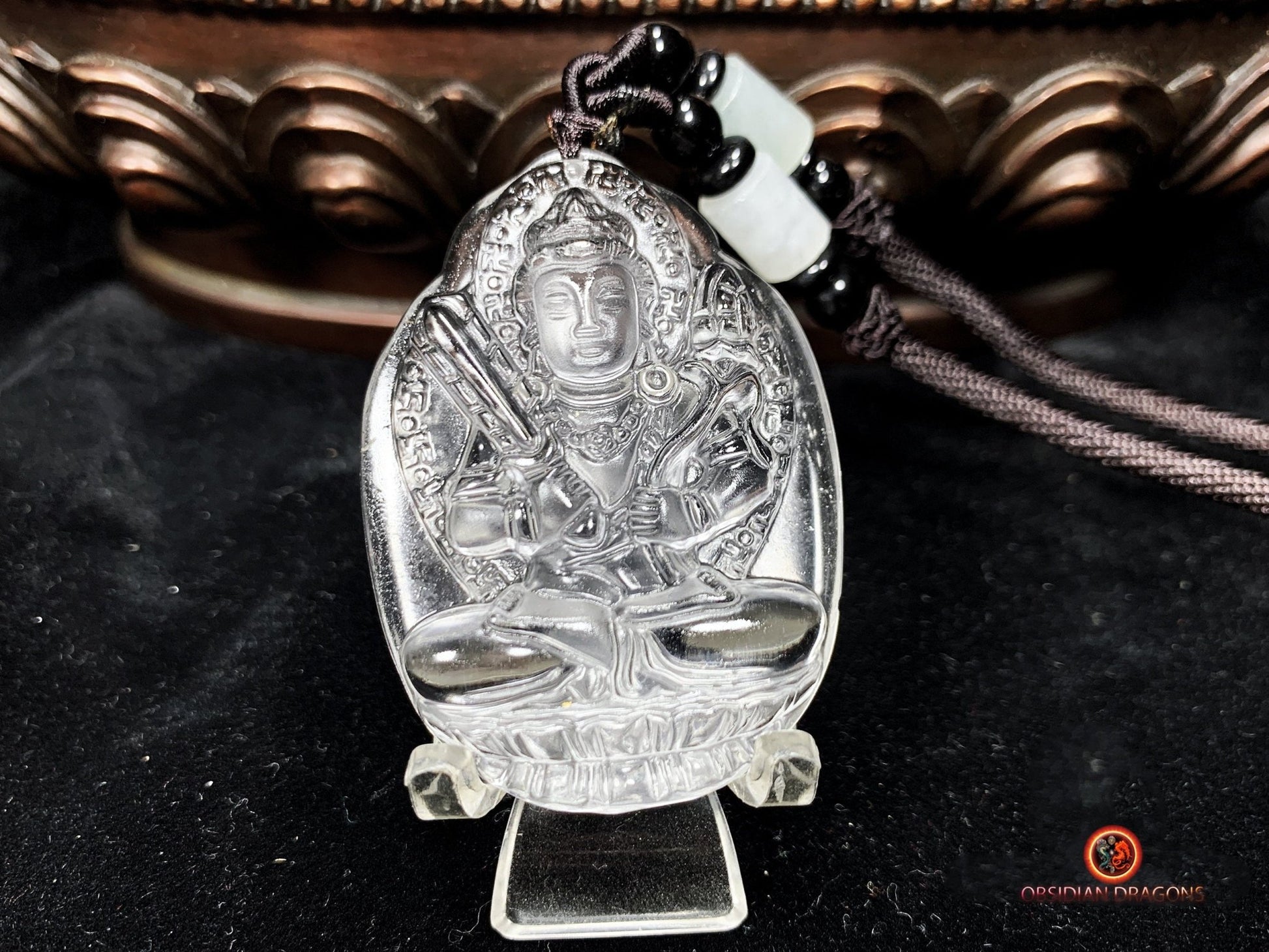 Pendentif bouddha en cristal roche de qualité gemme | obsidian dragons