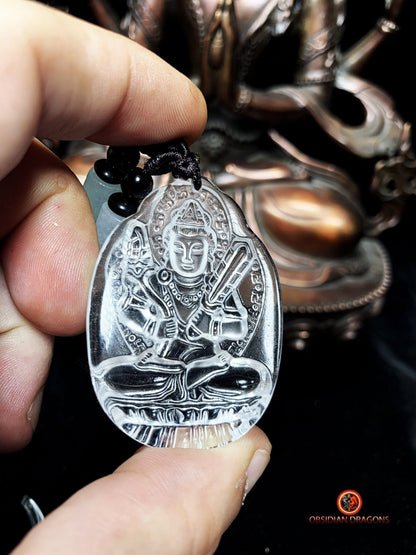 Pendentif bouddha en cristal roche de qualité gemme | obsidian dragons