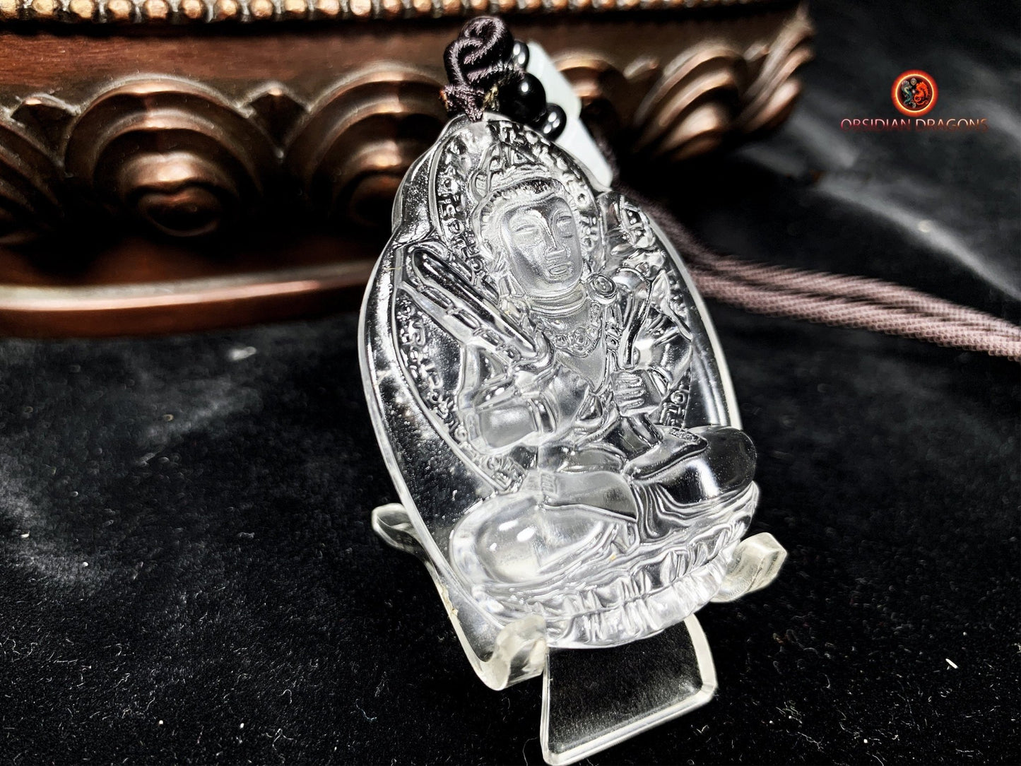 Pendentif bouddha en cristal roche de qualité gemme | obsidian dragons