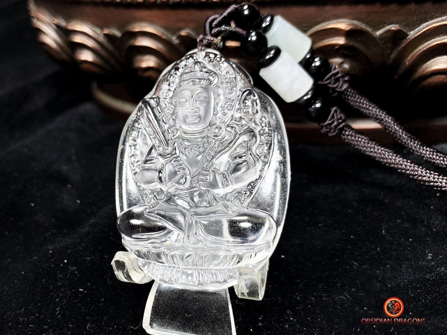 Pendentif bouddha en cristal roche de qualité gemme | obsidian dragons