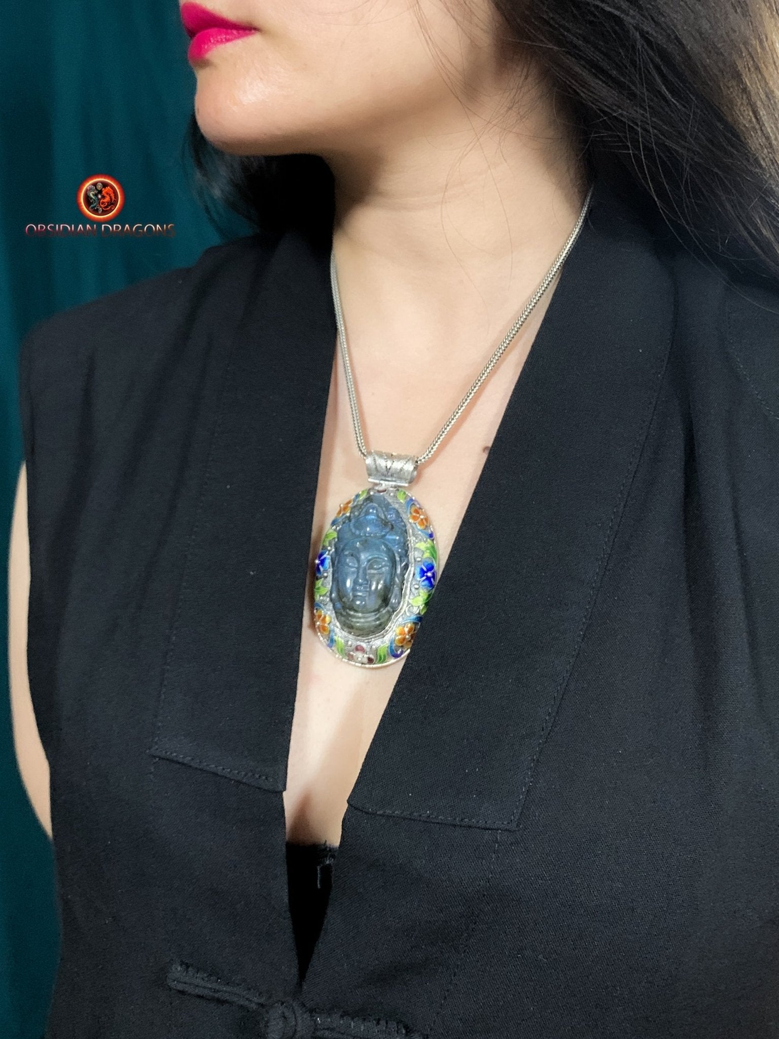 Pendentif Bouddha en Labradorite - Argent Cloisonné | obsidian dragons