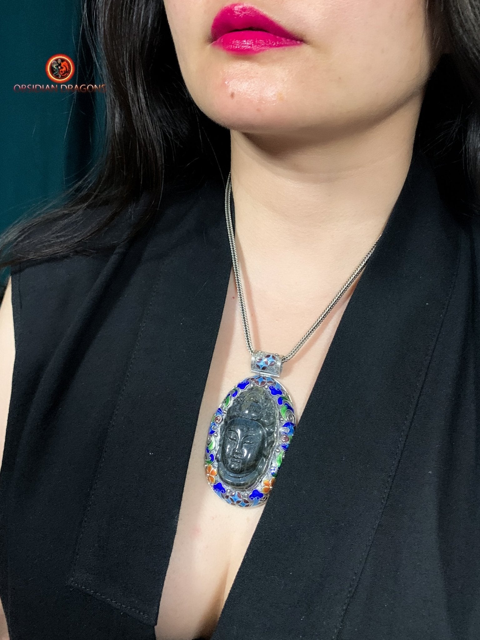 Pendentif Bouddha en Labradorite - Héritage Qing | obsidian dragons