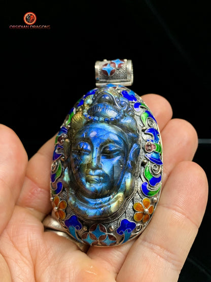 Pendentif bouddha en Labradorite- Traditionnel Qing | obsidian dragons