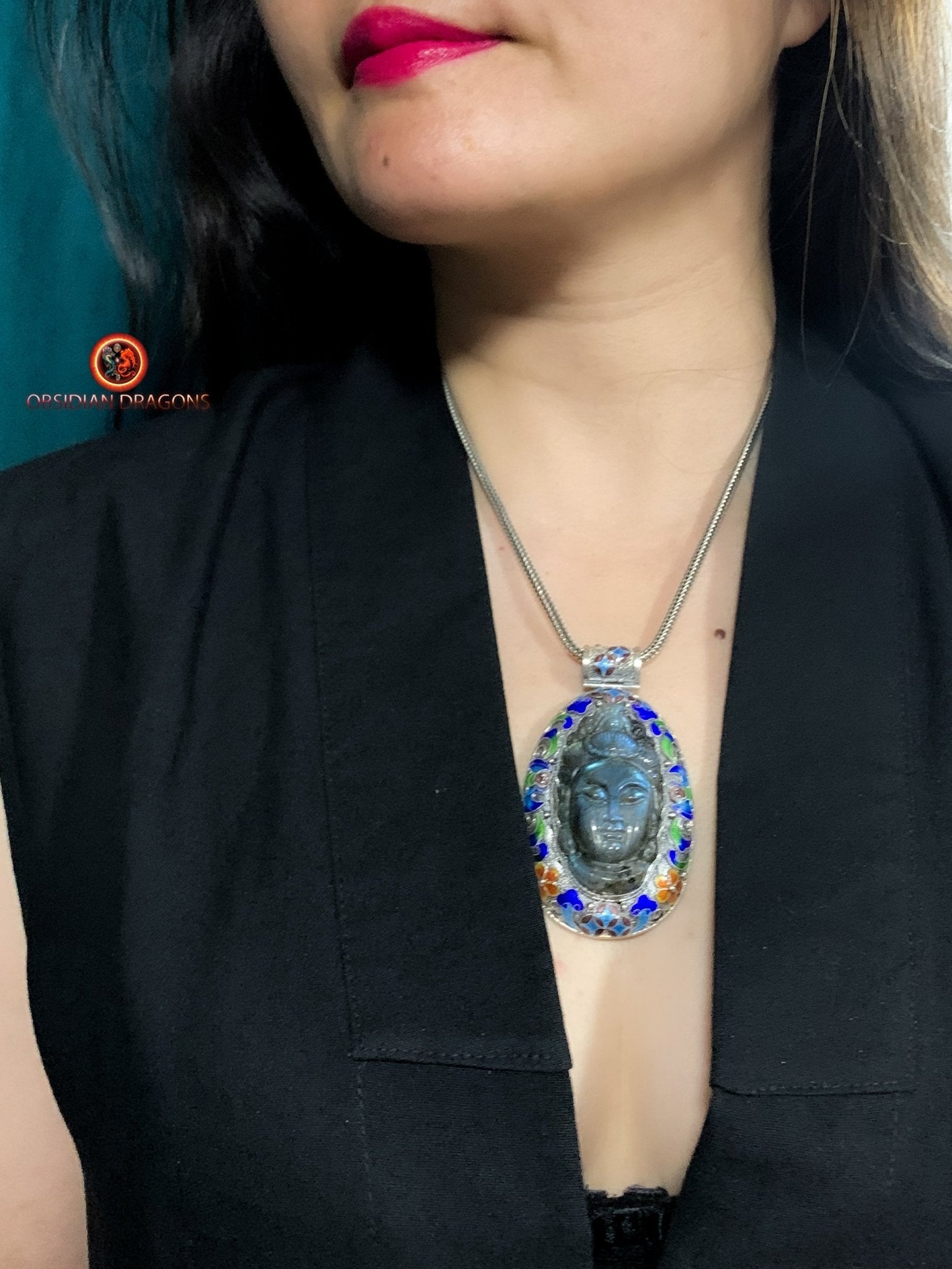 Pendentif Bouddha en Labradorite - Style Qing | obsidian dragons