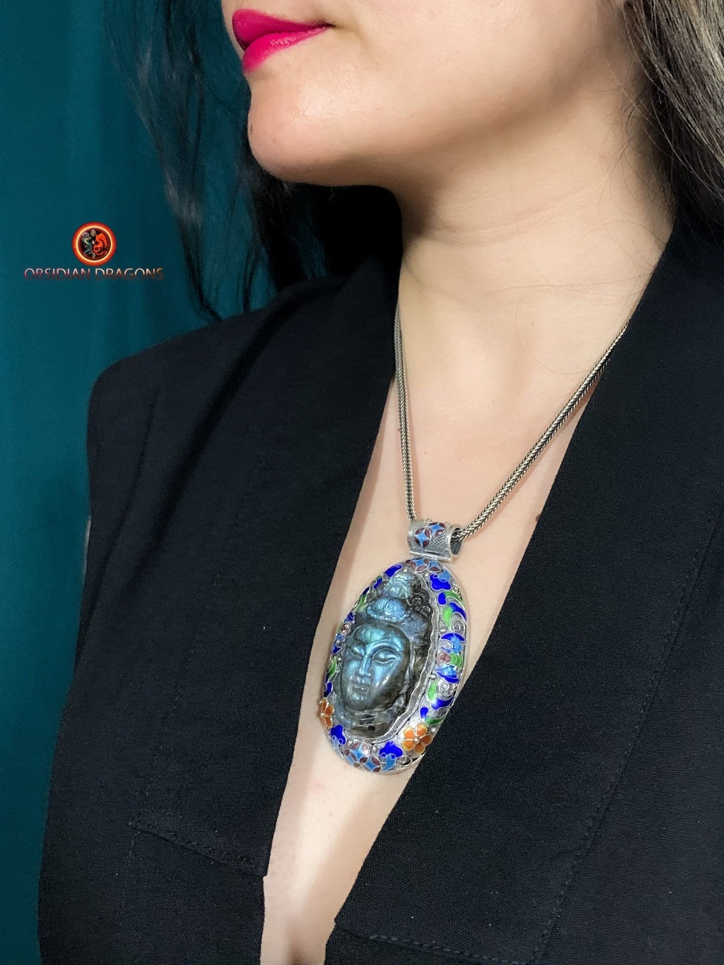 Pendentif Bouddha en Labradorite - Style Qing | obsidian dragons