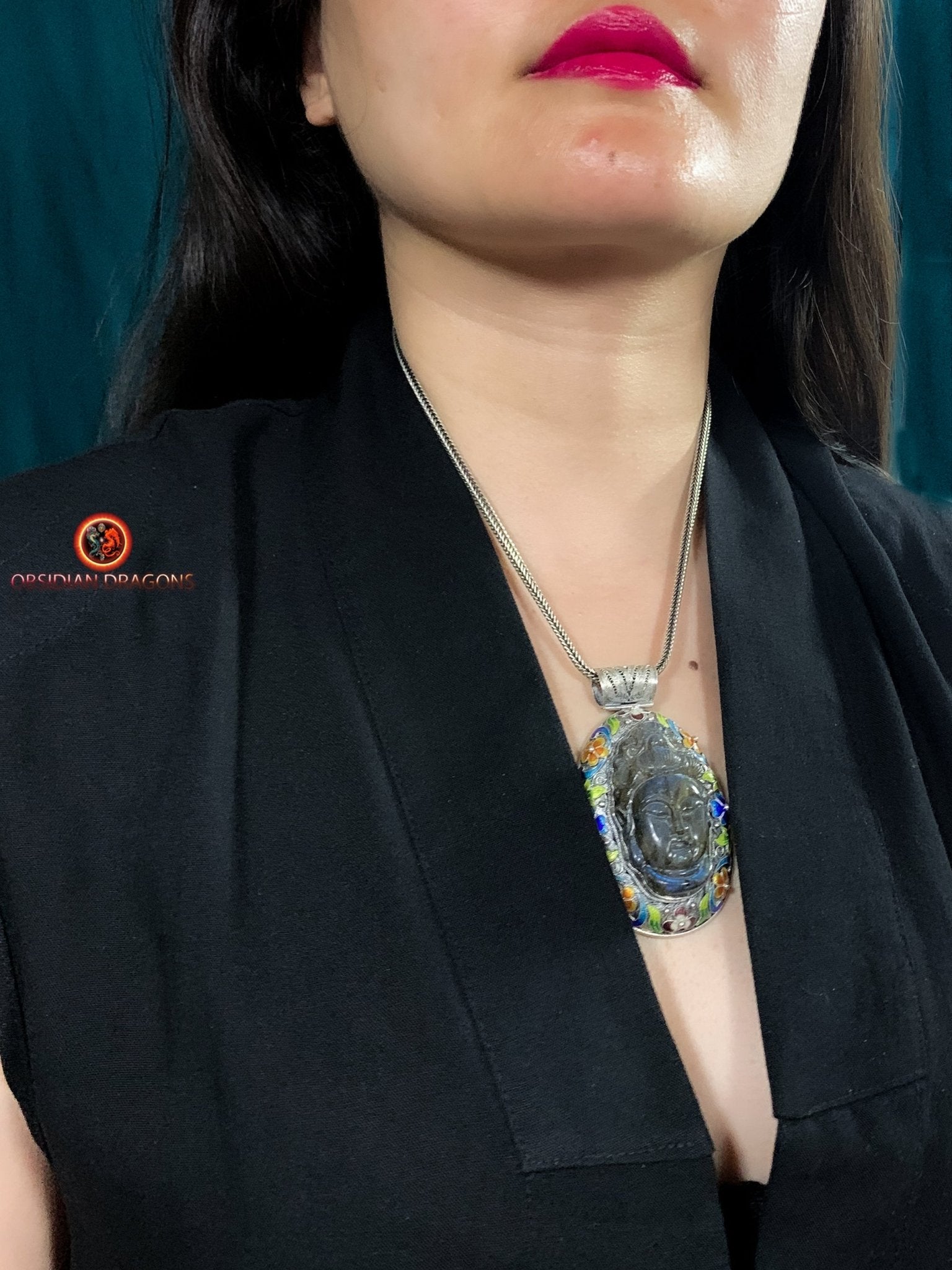 Pendentif bouddha en Labradorite- Traditionnel Qing | obsidian dragons