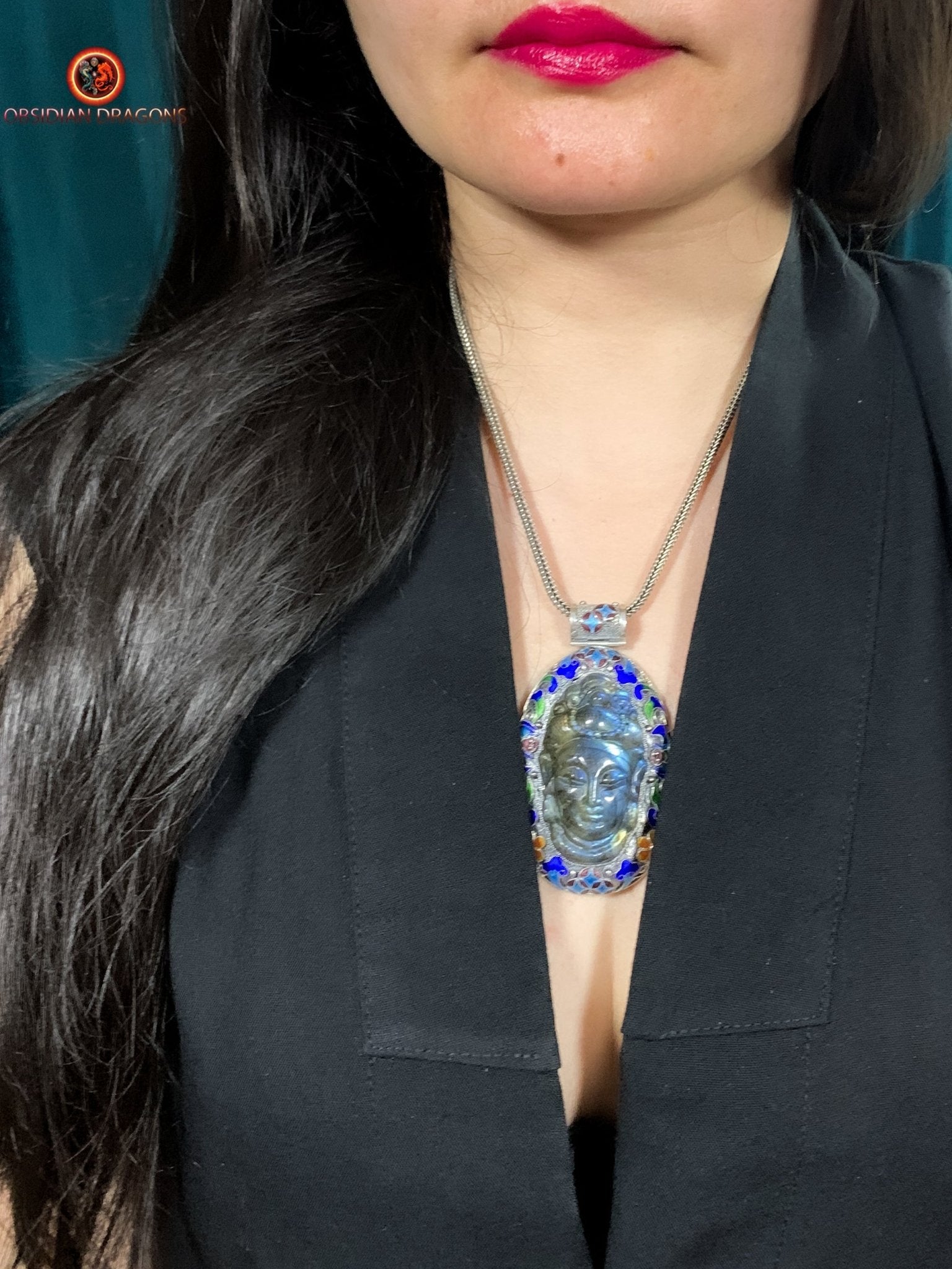 Pendentif bouddha en Labradorite- Tradition Qing | obsidian dragons