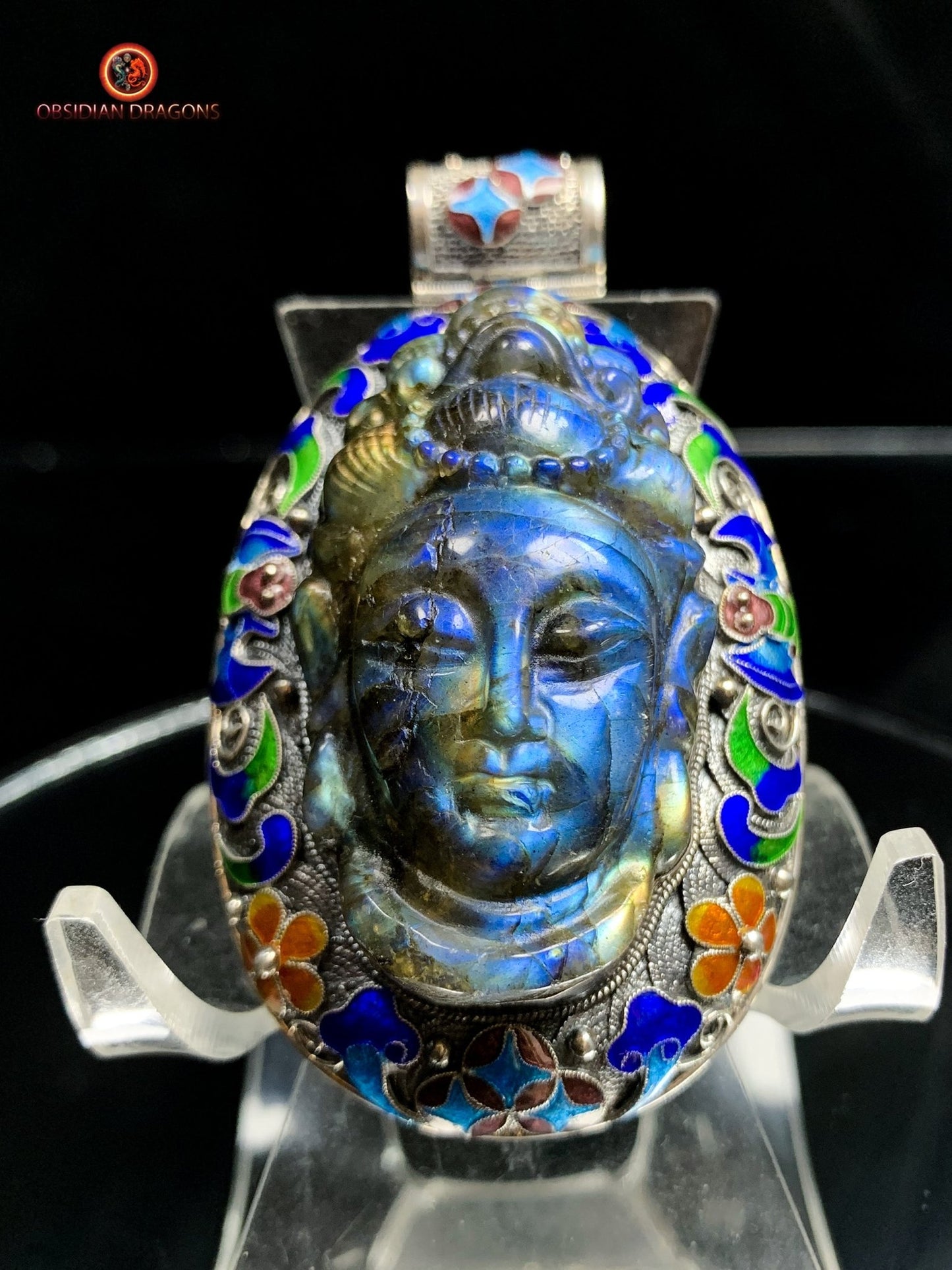 Pendentif bouddha en Labradorite- Traditionnel Qing | obsidian dragons