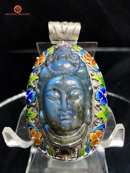 Pendentif Bouddha en Labradorite - Argent Cloisonné | obsidian dragons