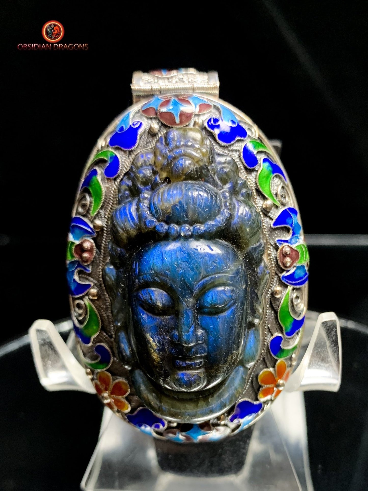 Pendentif Bouddha en Labradorite - Héritage Qing | obsidian dragons