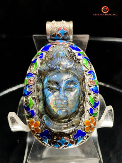 Pendentif Bouddha en Labradorite - Style Qing | obsidian dragons