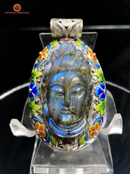 Pendentif bouddha en Labradorite- Tradition Qing | obsidian dragons