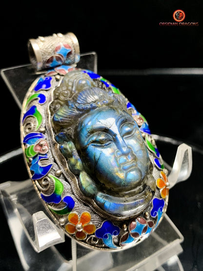 Pendentif Bouddha en Labradorite - Style Qing | obsidian dragons