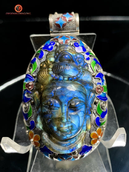 Pendentif bouddha en Labradorite- Traditionnel Qing | obsidian dragons