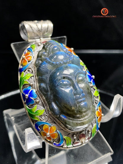 Pendentif Bouddha en Labradorite - Argent Cloisonné | obsidian dragons