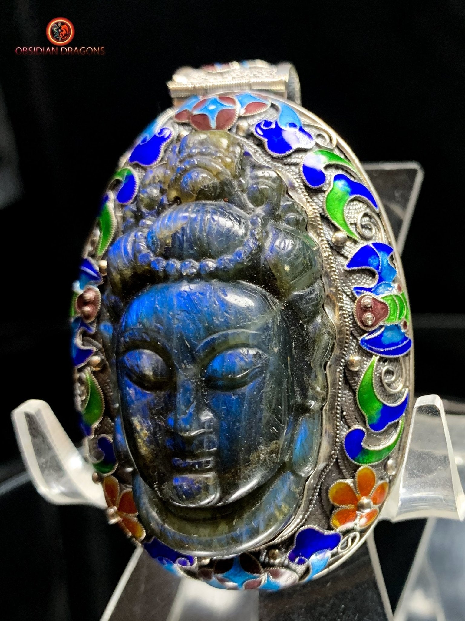 Pendentif Bouddha en Labradorite - Héritage Qing | obsidian dragons