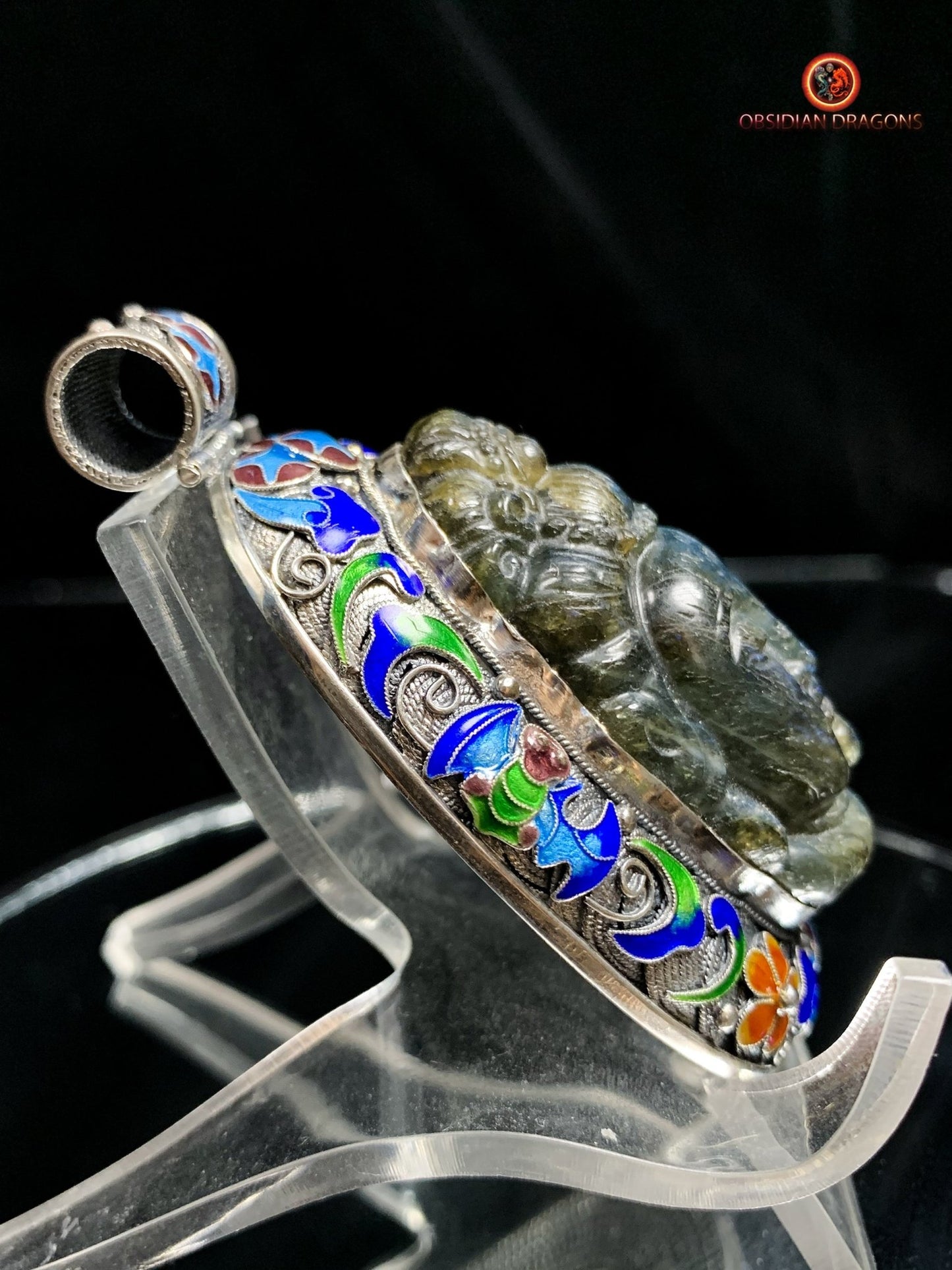 Pendentif Bouddha en Labradorite - Héritage Qing | obsidian dragons