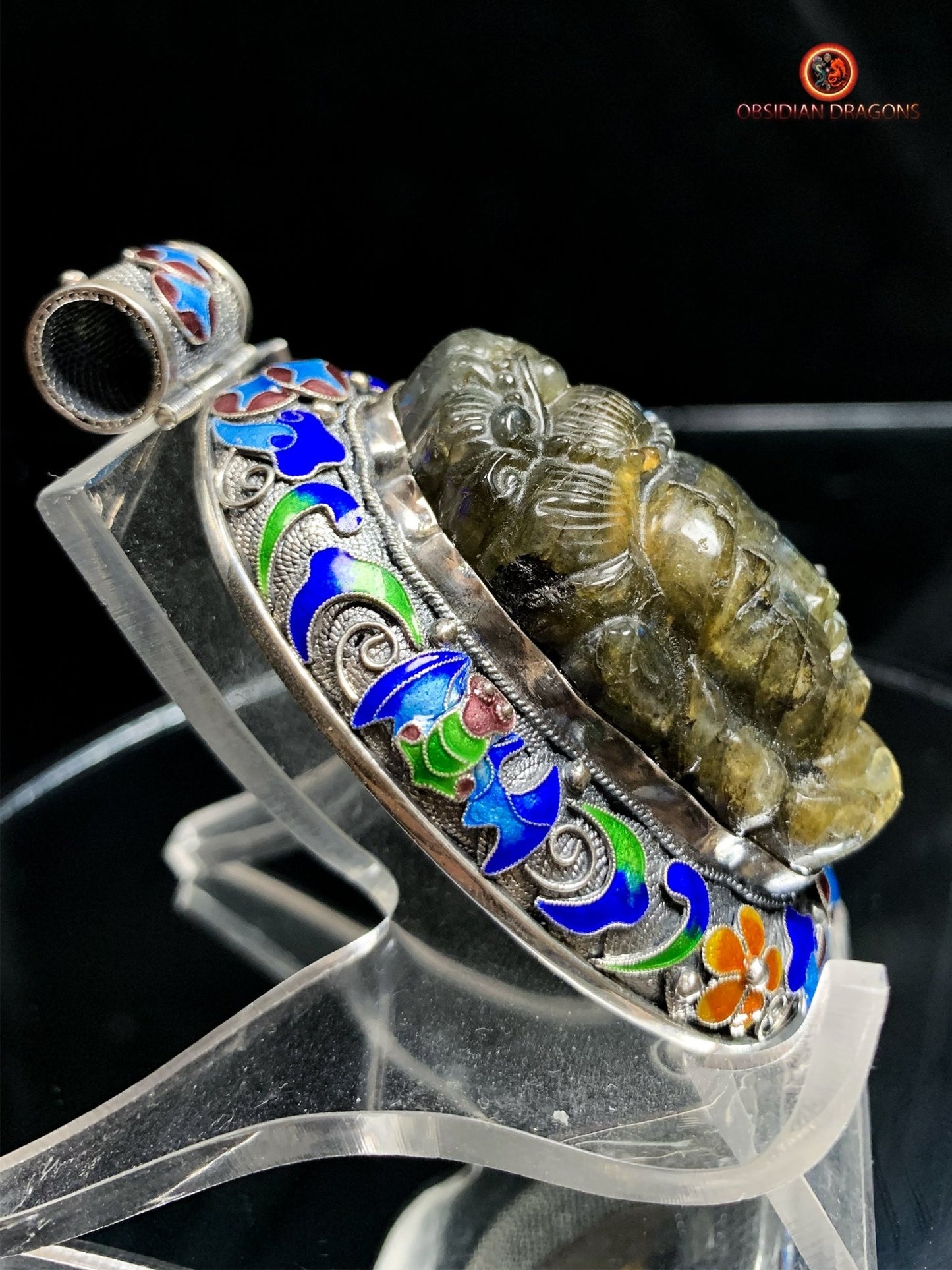 Pendentif bouddha en Labradorite- Traditionnel Qing | obsidian dragons