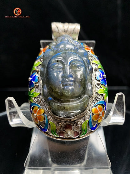 Pendentif Bouddha en Labradorite - Argent Cloisonné | obsidian dragons