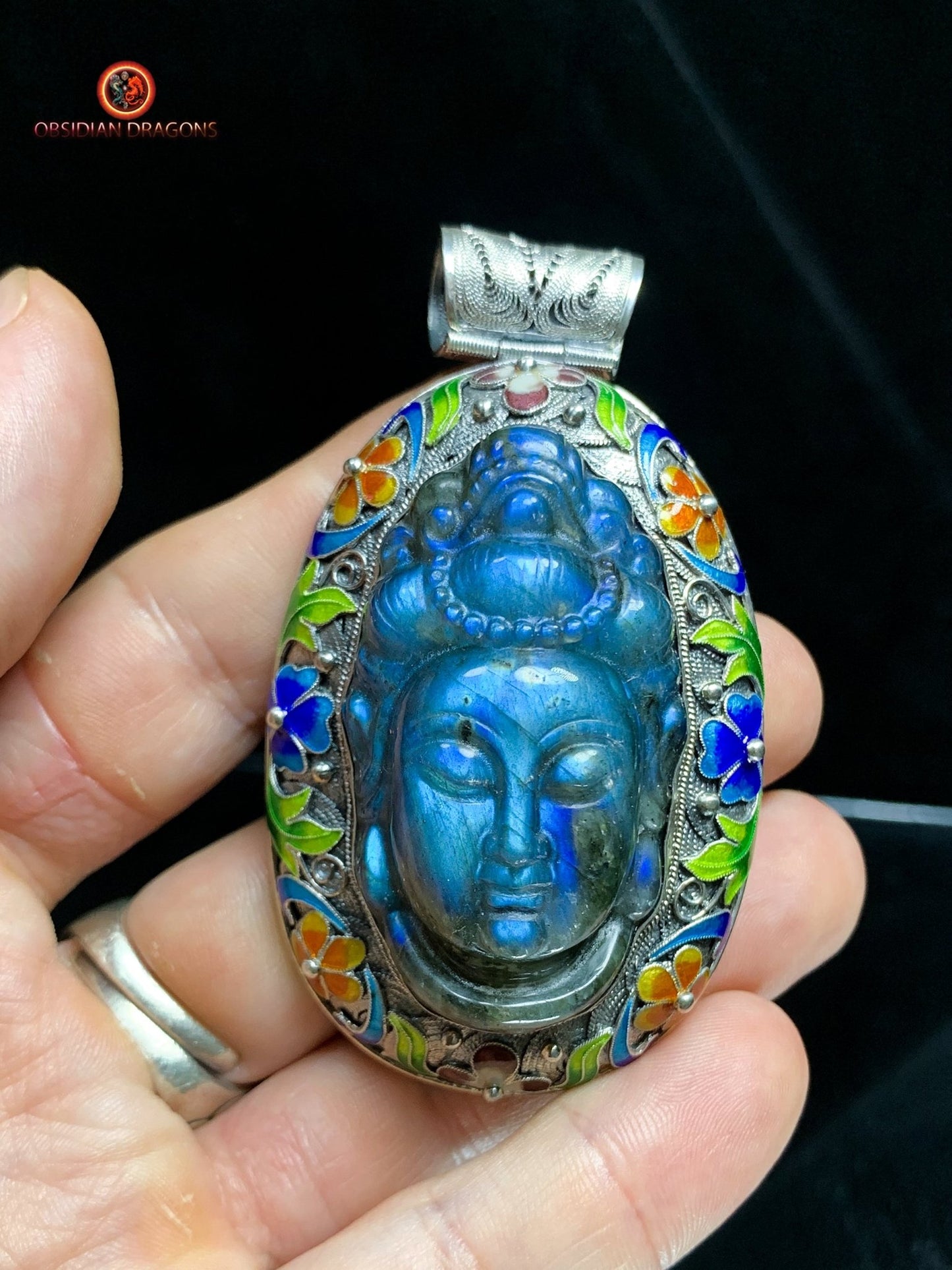 Pendentif Bouddha en Labradorite - Argent Cloisonné | obsidian dragons